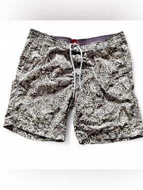 IZOD men’s grey/white paisley print swim trunks shorts Sz XXL